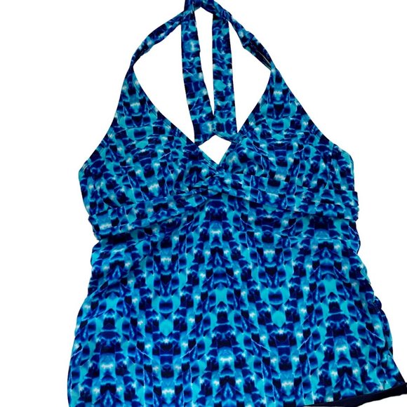 Athleta Tie Dye Tara Halter Tankini Top Size 34B/C Blue Hooks In Back - Picture 7 of 10